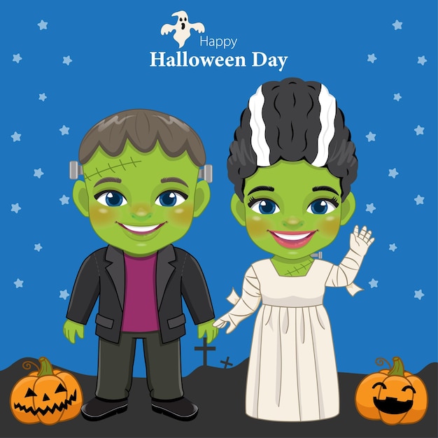 Gelukkig Halloween met Frankenstein en zijn bruidvector