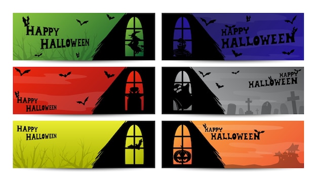 Vector gelukkig halloween nacht banner set