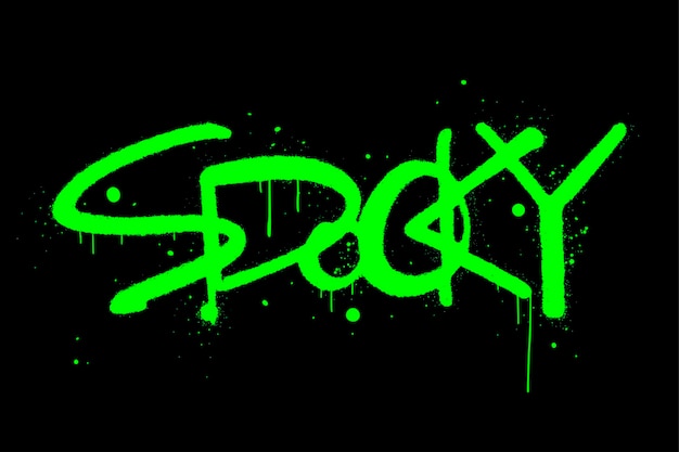 Gelukkig Halloween-symbool Stedelijke straatgraffiti-stijl Slogan van Spooky Print voor grafische tee-kaartdecoratie Neon groene letters zijn op zwarte achtergrond Concept voor oktober vakantie trick or treat