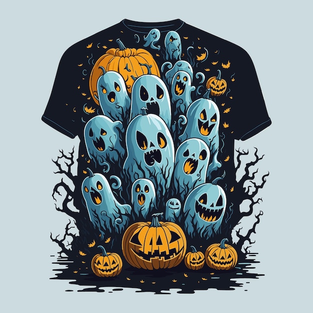Gelukkig Halloween-t-shirt van pompoenvleermuizenboom en eng nachtt-shirtontwerp voor Halloween-dag