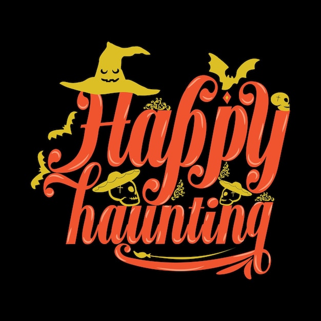 Gelukkig Halloween-t-shirtontwerp met Halloween-elementen of Handgetekend Halloween-typografieontwerp