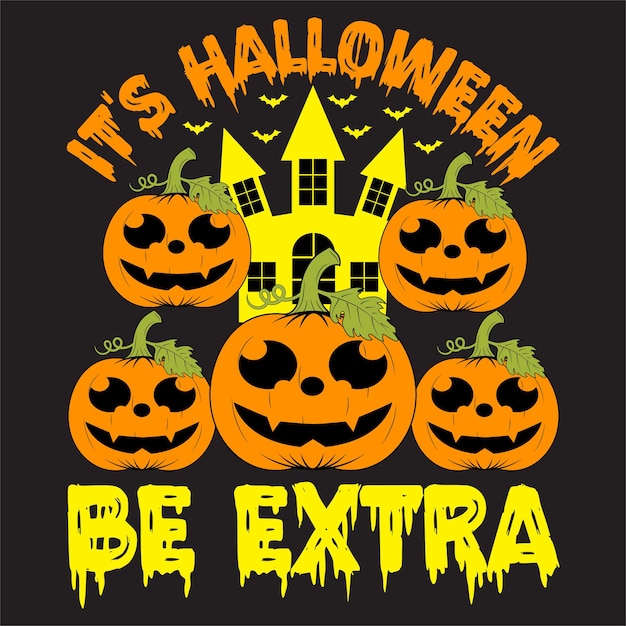 Gelukkig Halloween-t-shirtontwerp met Halloween-elementen of Handgetekend Halloween-typografieontwerp