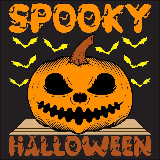 Gelukkig Halloween-t-shirtontwerp met Halloween-elementen of Handgetekend Halloween-typografieontwerp