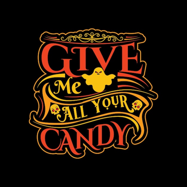 Gelukkig Halloween-t-shirtontwerp met Halloween-elementen of Handgetekend Halloween-typografieontwerp