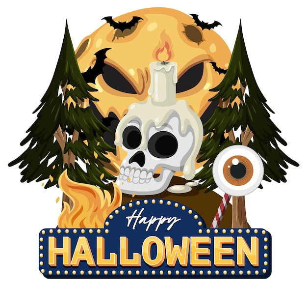 Gelukkig Halloween Tekst Logo Cartoon Concept