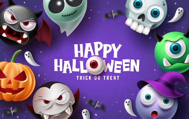 Gelukkig halloween tekst vector achtergrondontwerp Halloween en trick or treat typografie