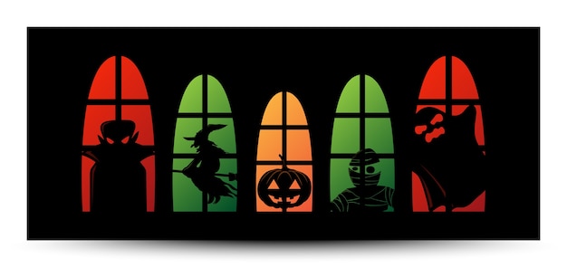Vector gelukkig halloween venster silhouet banner