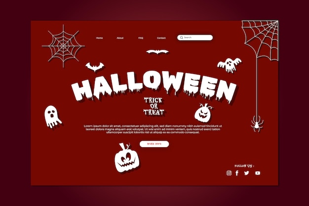 Gelukkig halloween-websiteontwerp. platte halloween-bestemmingspaginasjabloon met silhouetten van pompoenen, b