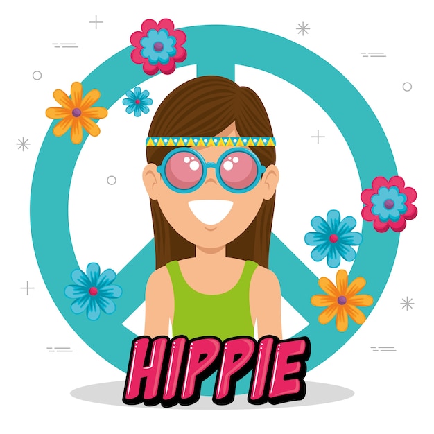 Gelukkig hippie vrouw cartoon