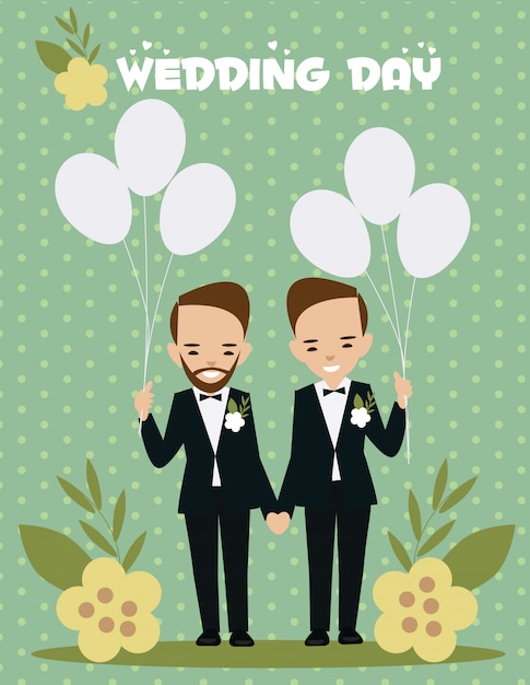 Vector gelukkig homopaar in de kaart van huwelijksuitnodigingen