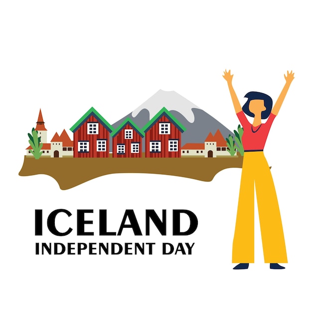 Gelukkig IJsland Onafhankelijkheidsdag Viering Vlag Vector Sjabloonontwerp Illustratie