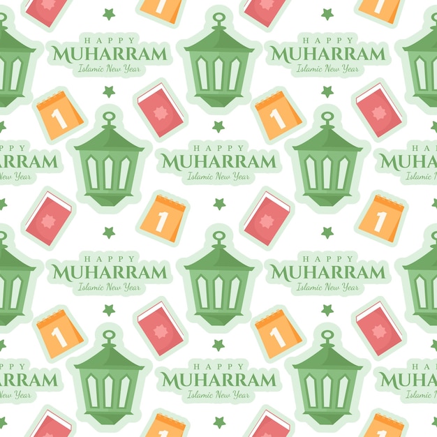 Gelukkig islamitisch nieuwjaar naadloos patroon ontwerp platte illustratie met moslims elementen