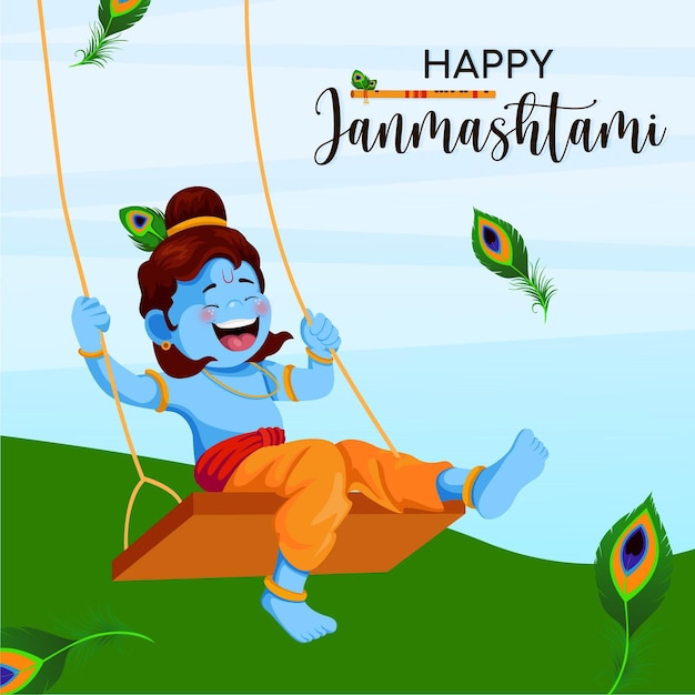 Gelukkig janmashtami-bannerontwerpsjabloon