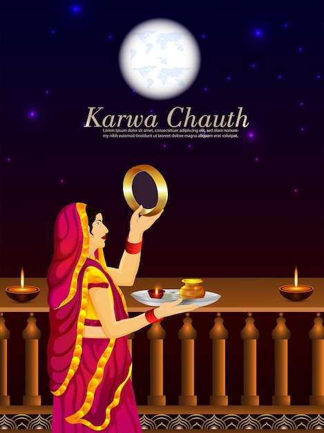 Gelukkig karwa chauth viering wenskaart met vectorillustratie