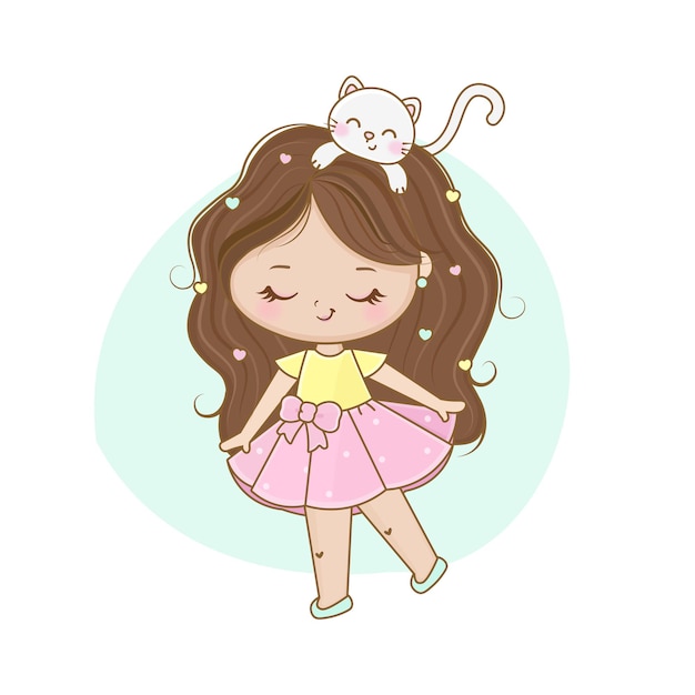 Gelukkig klein meisje met huisdierenkatje
