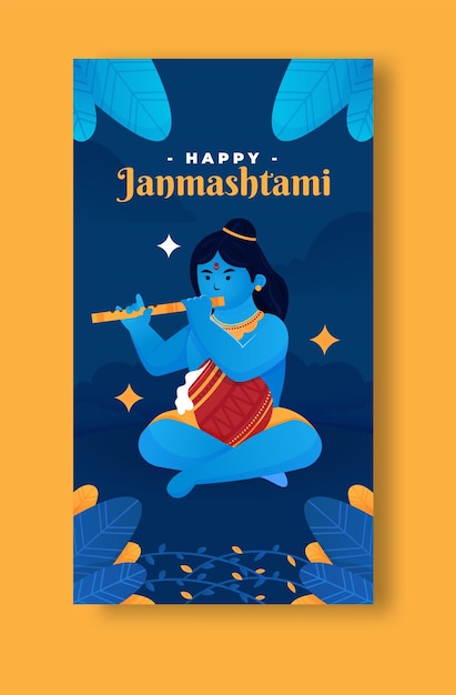 Gelukkig krishna janmashtami hindoe-festivalviering voor verhalen op sociale media