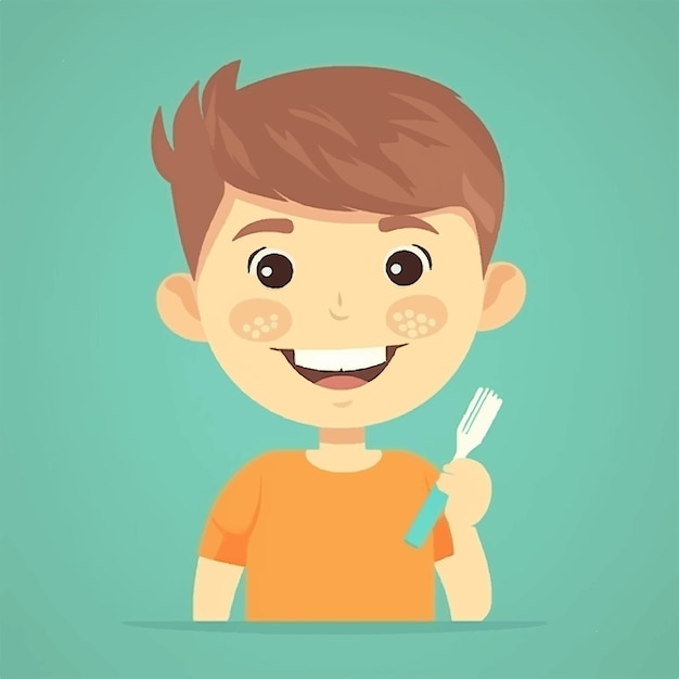 Gelukkig lachend kind tanden poetsen eenvoudig 2d ontwerp