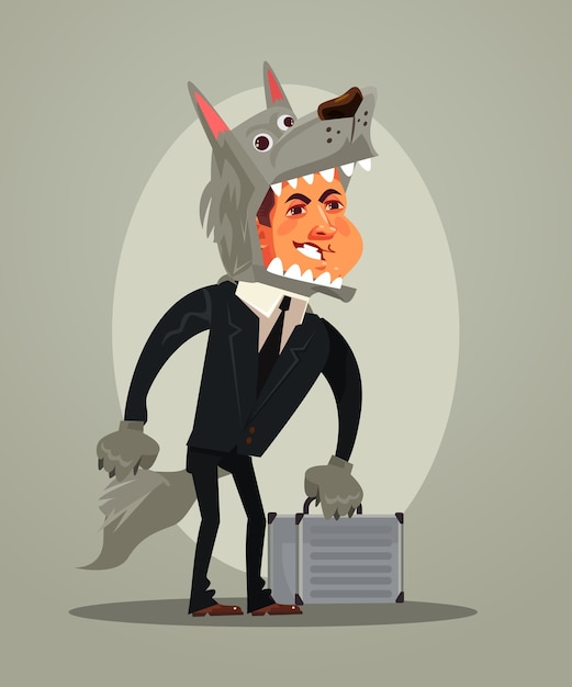 Gelukkig lachend wolf hond zakenman kantoor werknemer manager karakter illustratie
