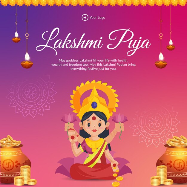 Gelukkig Lakshmi Puja Indiase religieuze festival banner ontwerpsjabloon