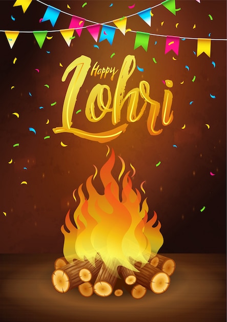 Vector gelukkig lohri banner, wenskaart, punjabi-festivalviering