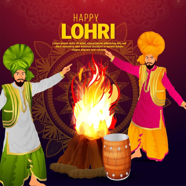 Gelukkig lohri sikh festival viering wenskaart met vectorillustratie