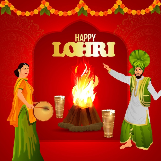 Gelukkig lohri sikh festival viering wenskaart met vectorillustratie