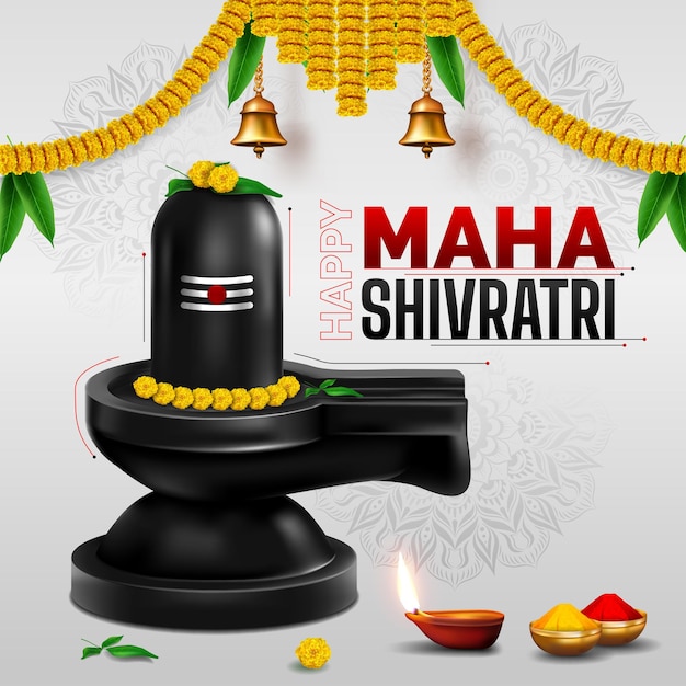 Gelukkig maha shivratri-festivalsjabloonontwerp met creatieve shivling-illustratie