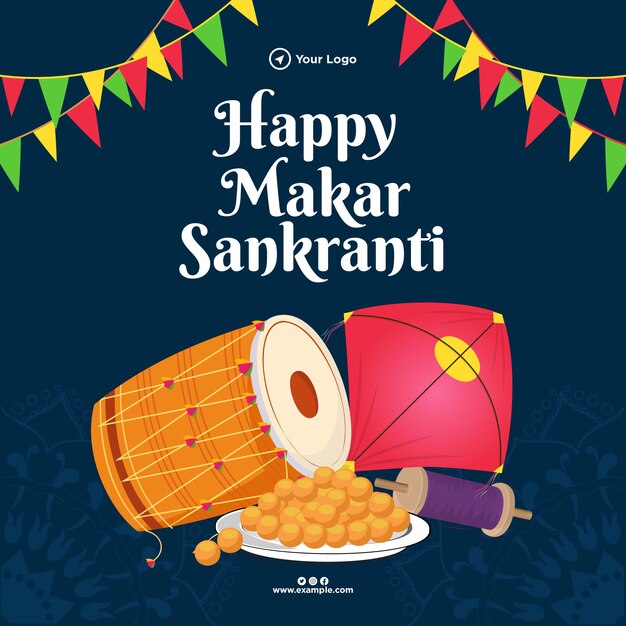 Gelukkig makar sankranti indian festival banner ontwerpsjabloon