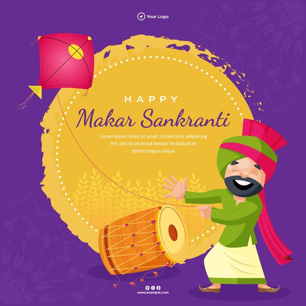 Gelukkig makar sankranti indian festival banner ontwerpsjabloon