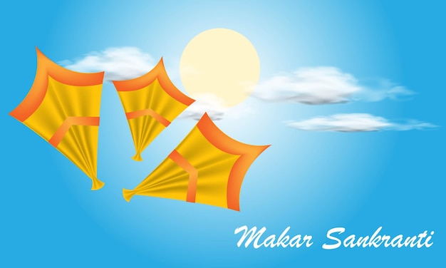 Gelukkig Makar Sankranti, Vliegende Vliegers. Realistische vectorillustratie