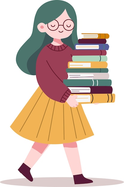 Gelukkig meisje dat boeken draagt Wereldboekdag