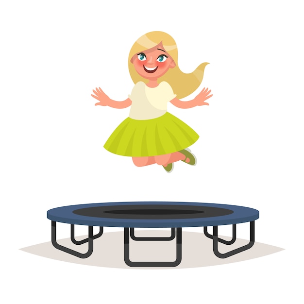 Gelukkig meisje dat op een trampoline springt. illustratie