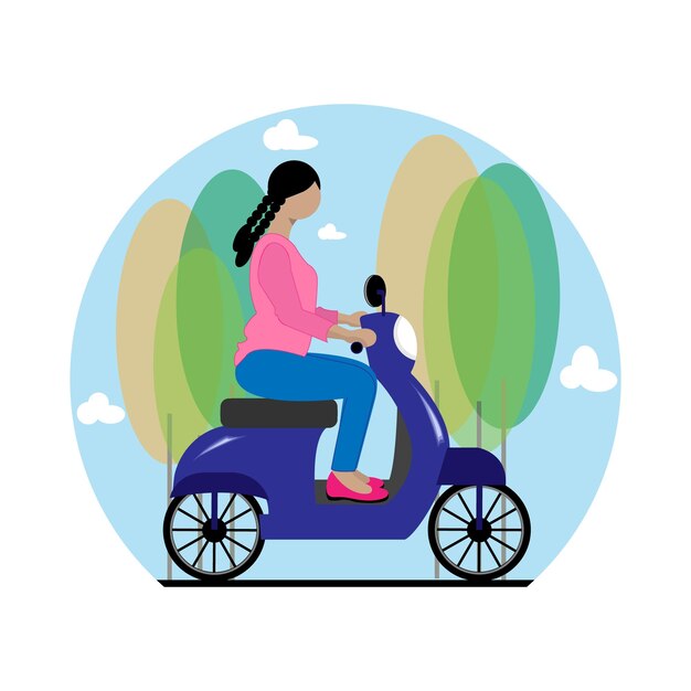 Gelukkig meisje op rode scooty-illustratie