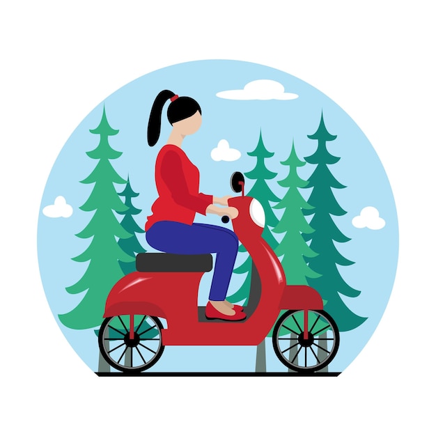 Gelukkig meisje op rode scooty-illustratie