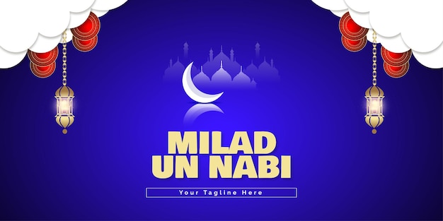 Gelukkig milad un nabi blauwe kleur achtergrond posterontwerp