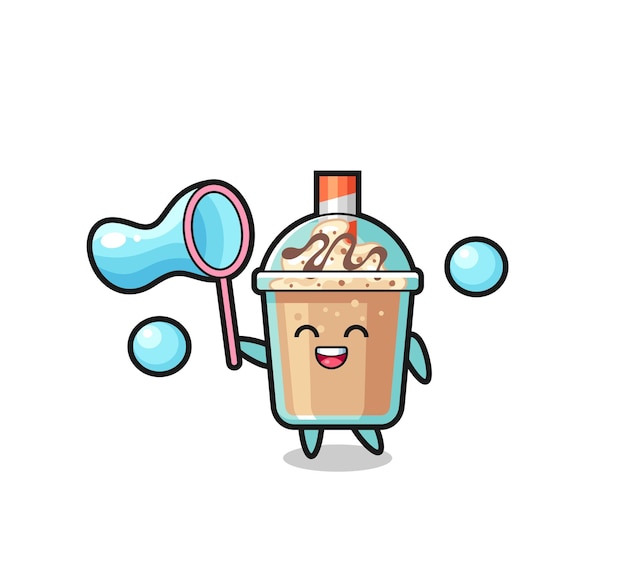 Gelukkig milkshake cartoon spelen zeepbel, schattig stijl ontwerp voor t-shirt, sticker, logo-element