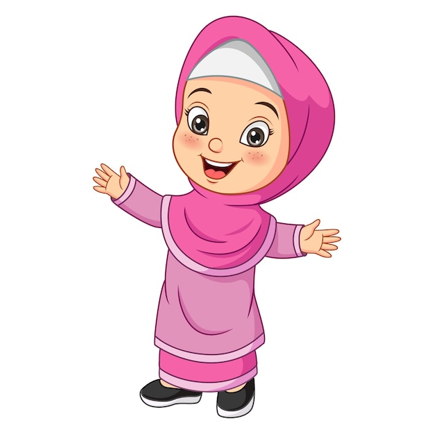 Gelukkig moslim meisje cartoon op witte achtergrond