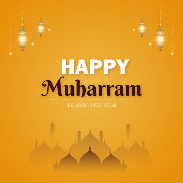 Gelukkig muharram gele kleur Achtergrond Islamitische Social Media post