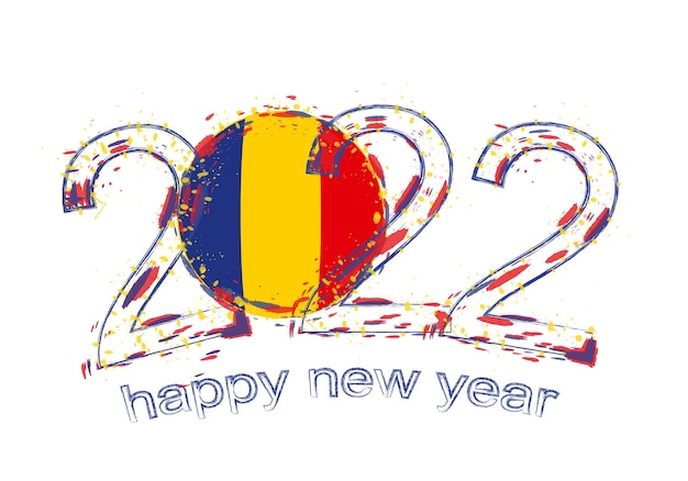 Gelukkig nieuw 2022 jaar met vlag van Roemenië.