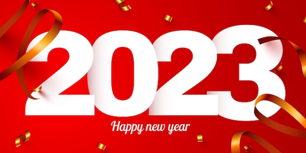 Gelukkig nieuw 2023 jaar vakantienummers 2023 met confetti Feestelijk poster- of spandoekontwerp