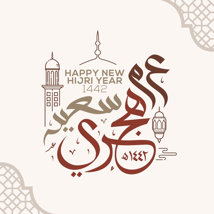 Gelukkig nieuw hijri-jaar islamitische wenskaart Arabische kalligrafie