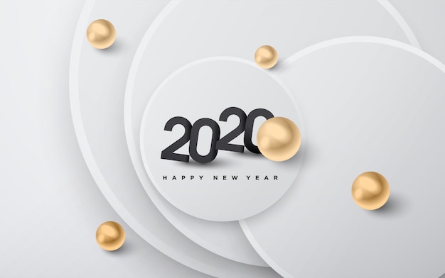 Gelukkig nieuw jaar 2020, gouden korrels en zwarte nummers achtergrond