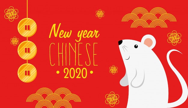 Gelukkig nieuw jaar chinees 2020 met ratten en decoratie