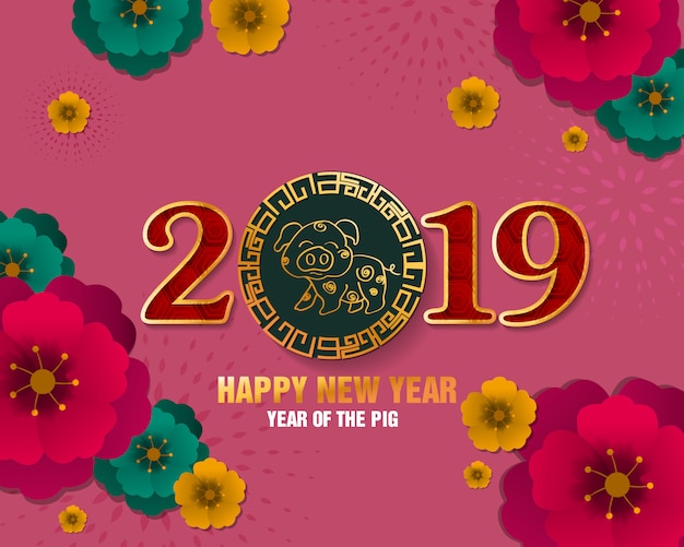 Gelukkig Nieuwjaar 2019. Chinees Nieuwjaar, Jaar van het varken.
