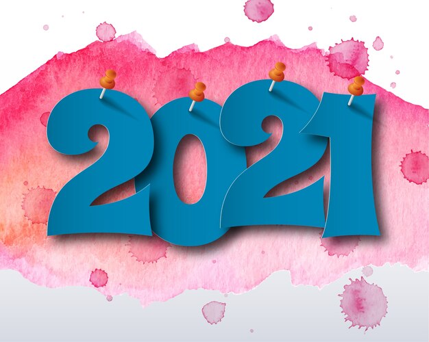 Vector gelukkig nieuwjaar 2021 aquarel thema. wenskaart 2021. abstracte achtergrond.