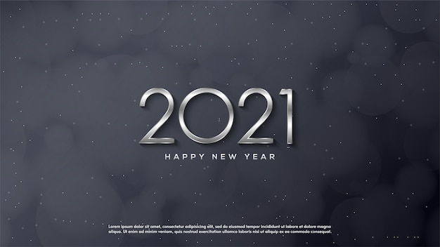 Gelukkig nieuwjaar 2021, met een dunne zilveren figuur illustratie.