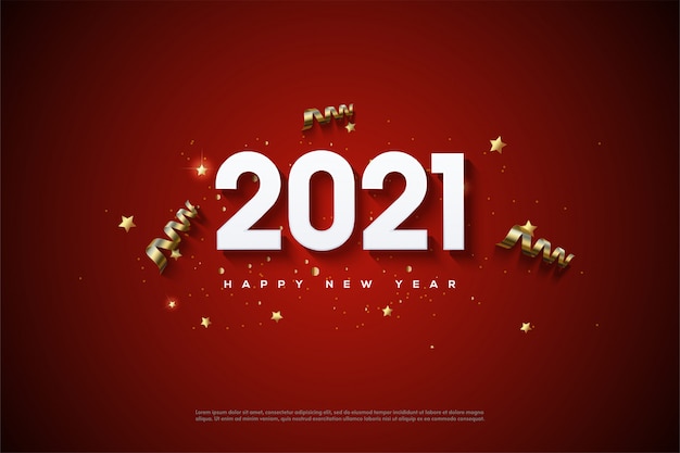 Gelukkig nieuwjaar 2021 met witte cijfers in reliëf op een rode achtergrond