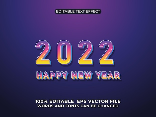 Gelukkig nieuwjaar 2022 3d-bewerkbare teksteffecten op verloopachtergrond