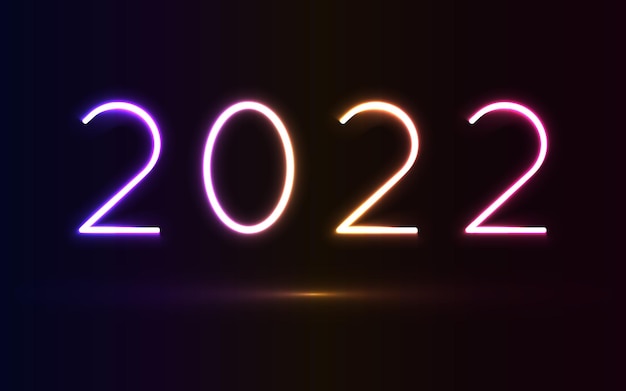 Gelukkig nieuwjaar 2022 achtergrond met neonlichteffectstijl
