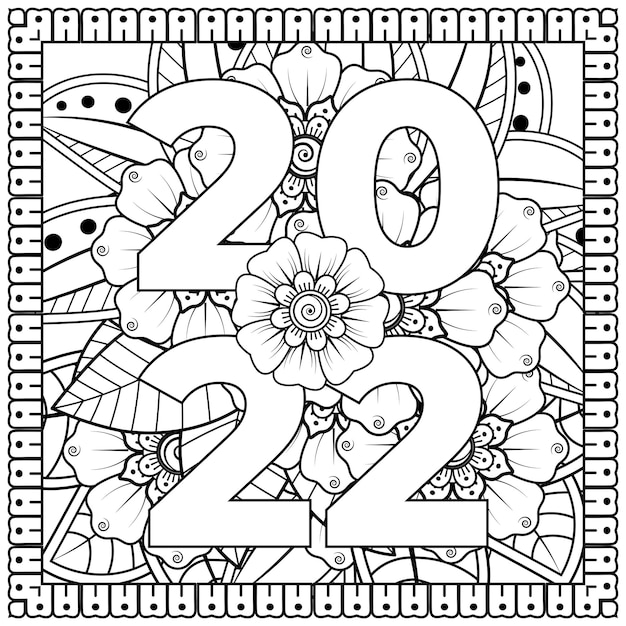 Gelukkig nieuwjaar 2022 banner of kaartsjabloon met mehndi bloem